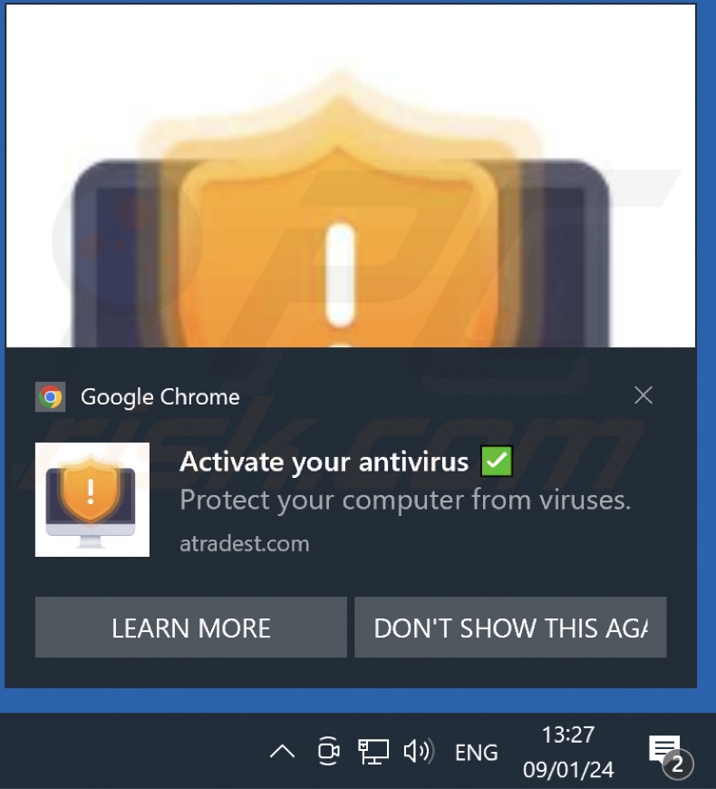 CCLEANER AntiVirus License Has Expired scam promoting browser pop-up notification