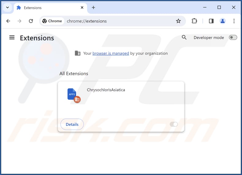 Removing ChrysochlorisAsiatica malicious extension from Google Chrome step 2