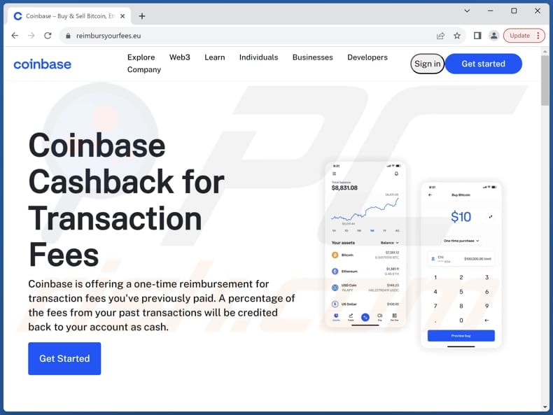 Coinbase Cashback scam