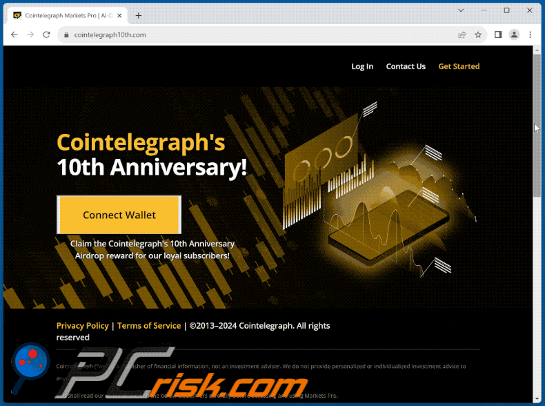 Appearance of Cointelegraph's 10th Anniversary Airdrop scam