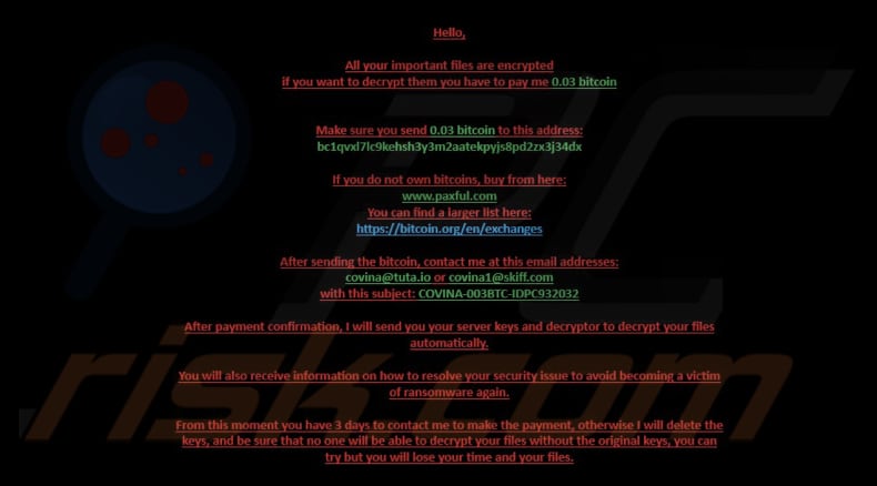 CoV ransomware wallpaper