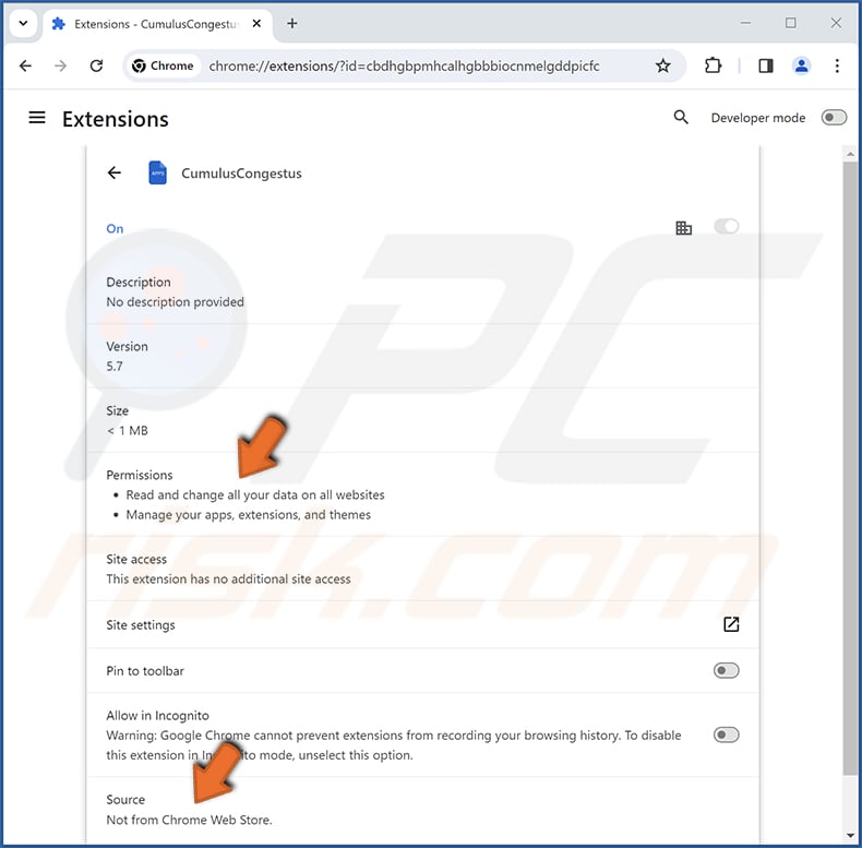 CumulusCongestus malicious extension app info