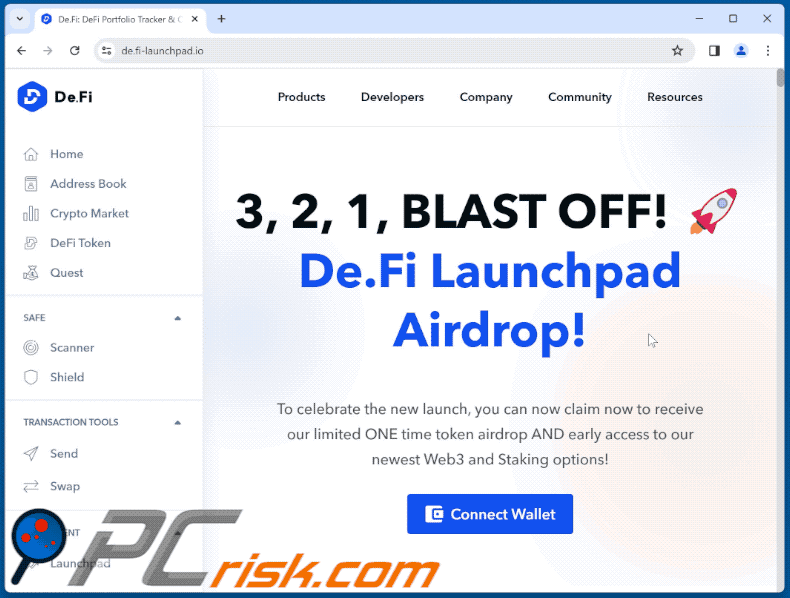 Appearance of De.Fi Launchpad Airdrop scam (GIF)