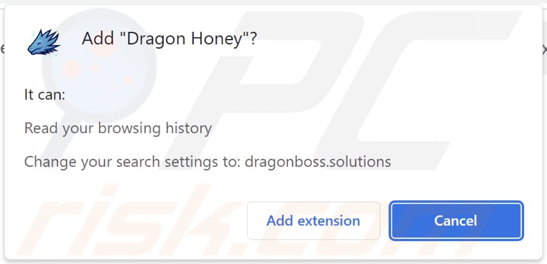 Dragon Honey browser hijacker asking for permissions