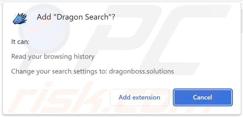 Dragon Search browser hijacker asking for permissions
