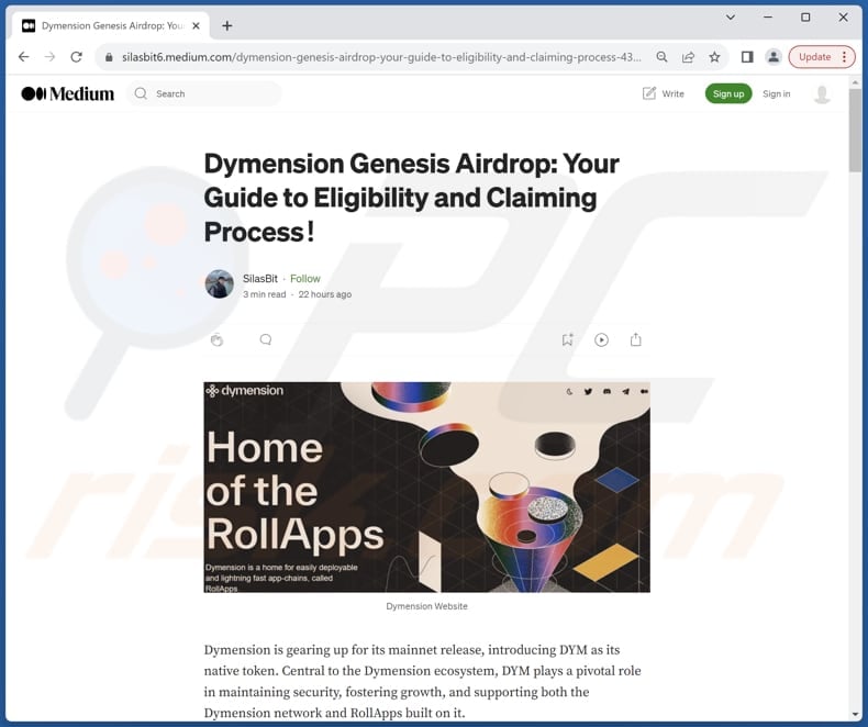 Dymension Genesis scam fake news article promoting this scam