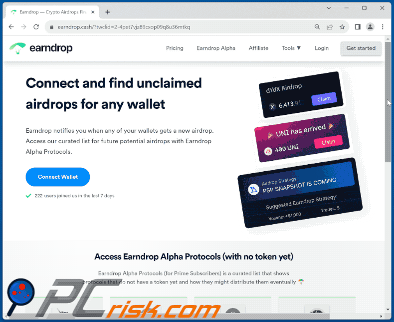 Appearance of Earndrop scam