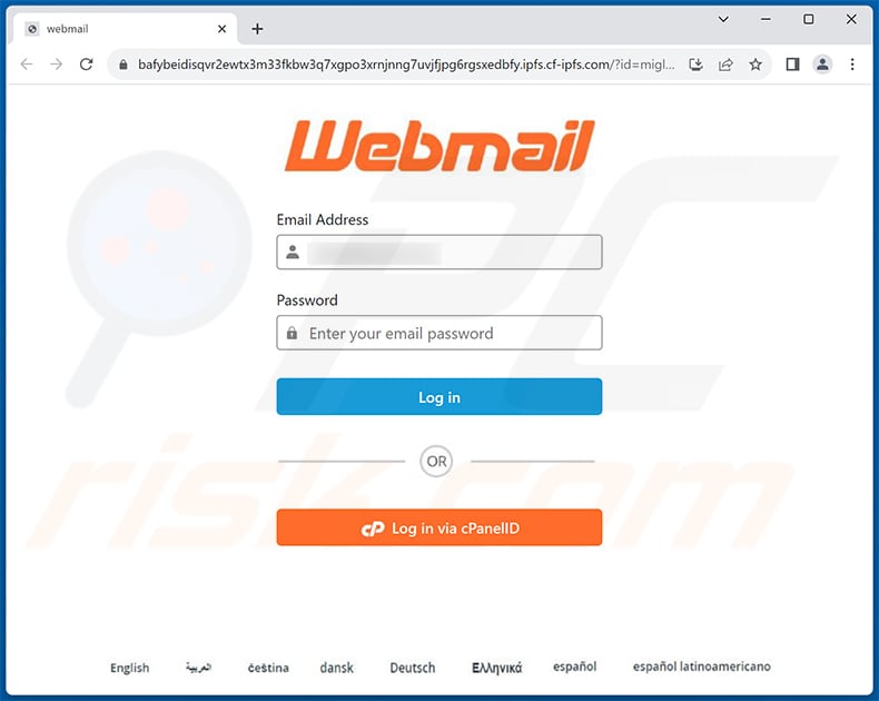 Phishing site promoted via Email Authentication Expires spam campaign (sample 2)