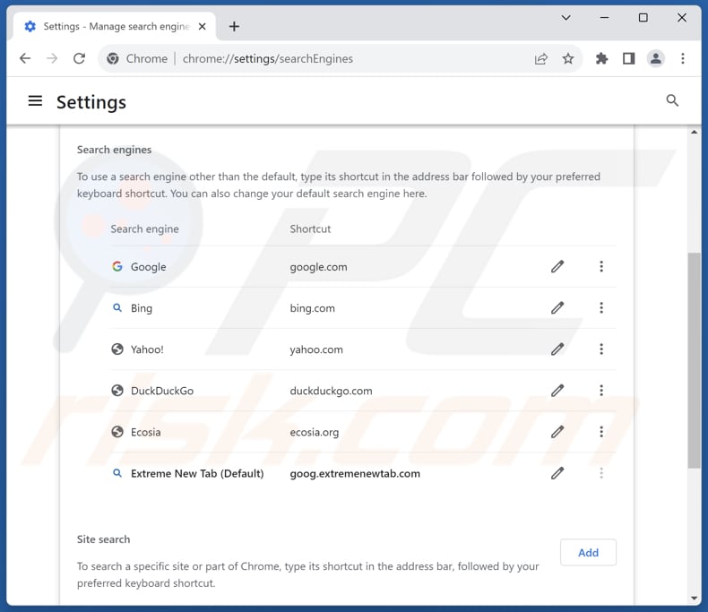 Removing extremenewtab.com from Google Chrome default search engine