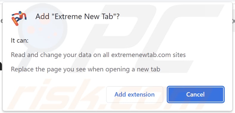 Extreme New Tab browser hijacker asking for permissions