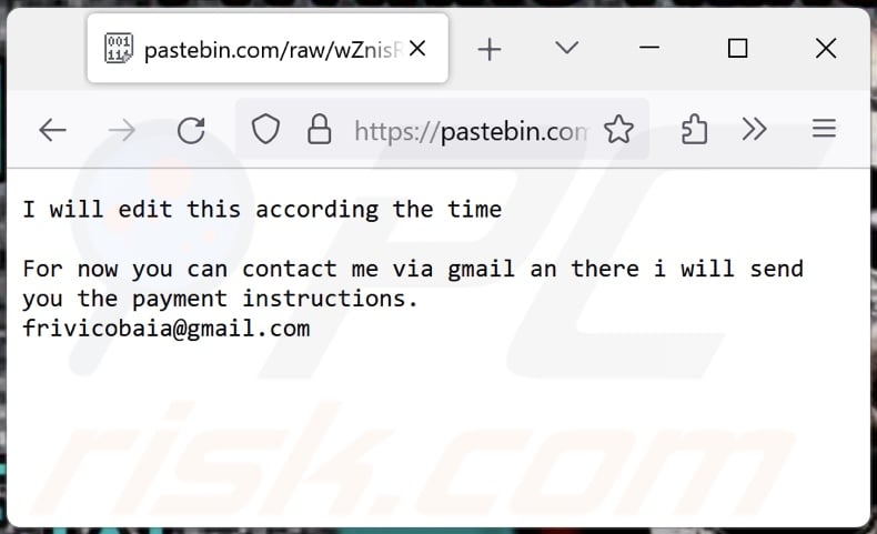 Frivinho ransomware pastebin