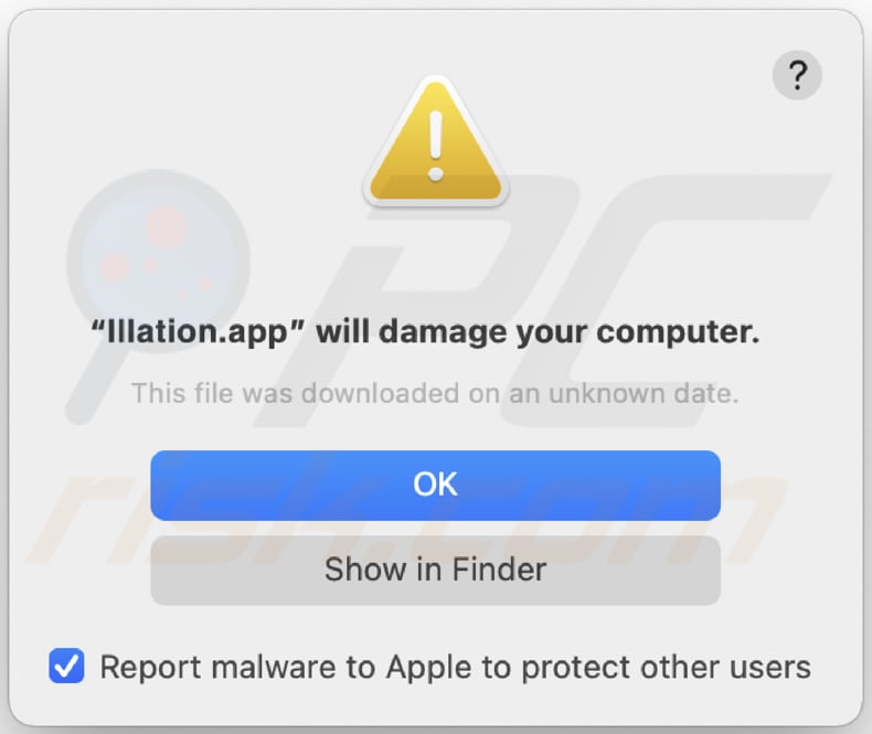 Illation.app adware warning pop-up
