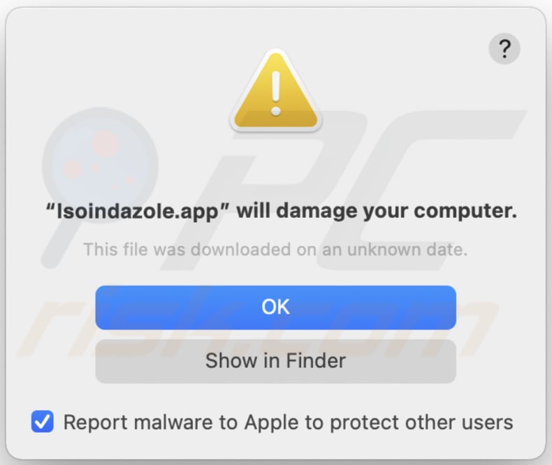 Isoindazole.app adware pop-up warning