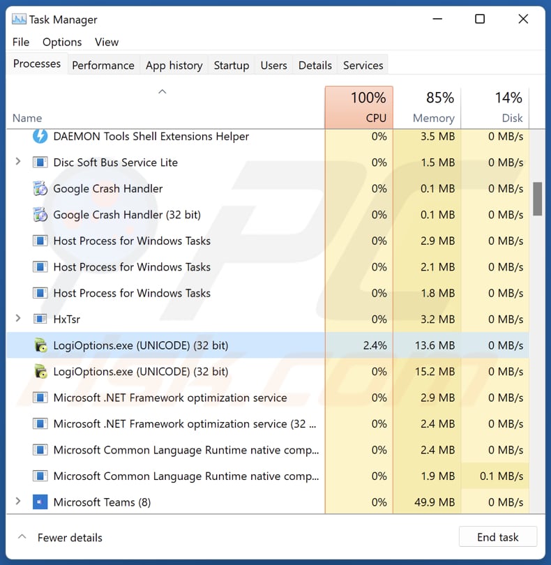 LogiOptions running in Task Manager (LogiOptions.exe)