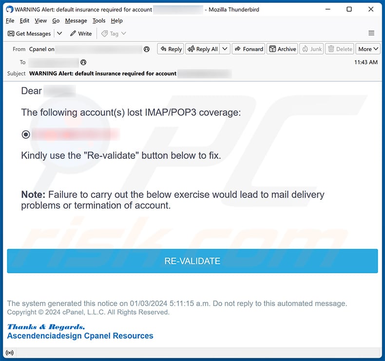 Mailbox Storage Re-validation email scam (2023-01-03)