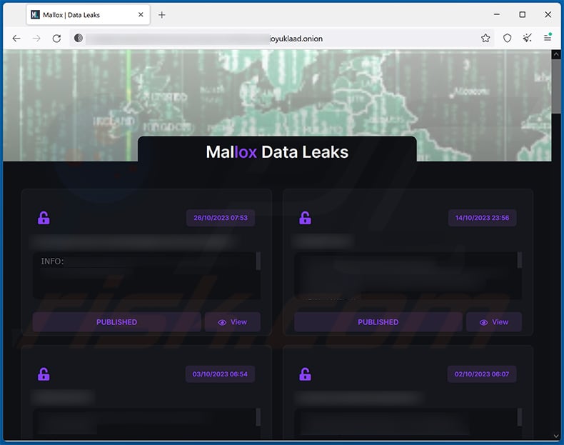 Mallox ransomware data leaking site
