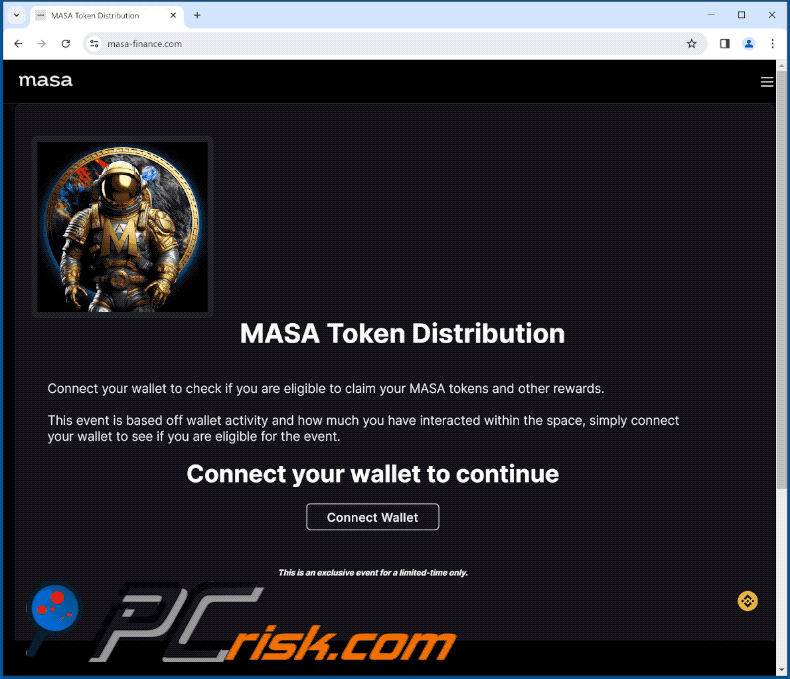 Appearance of MASA Token Distribution scam (GIF)