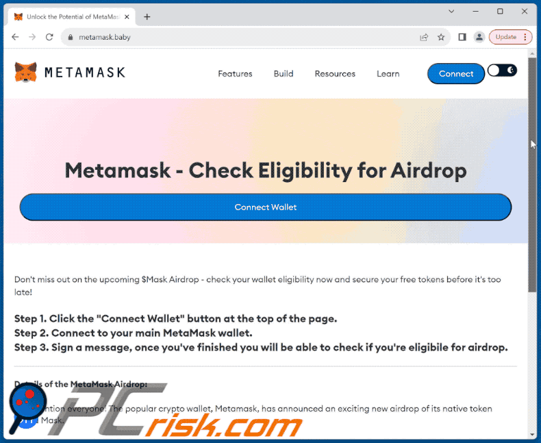 Appearance of Metamask Airdrop scam