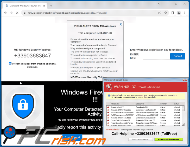 Appearance of Microsoft Windows Firewall Warning scam (GIF)