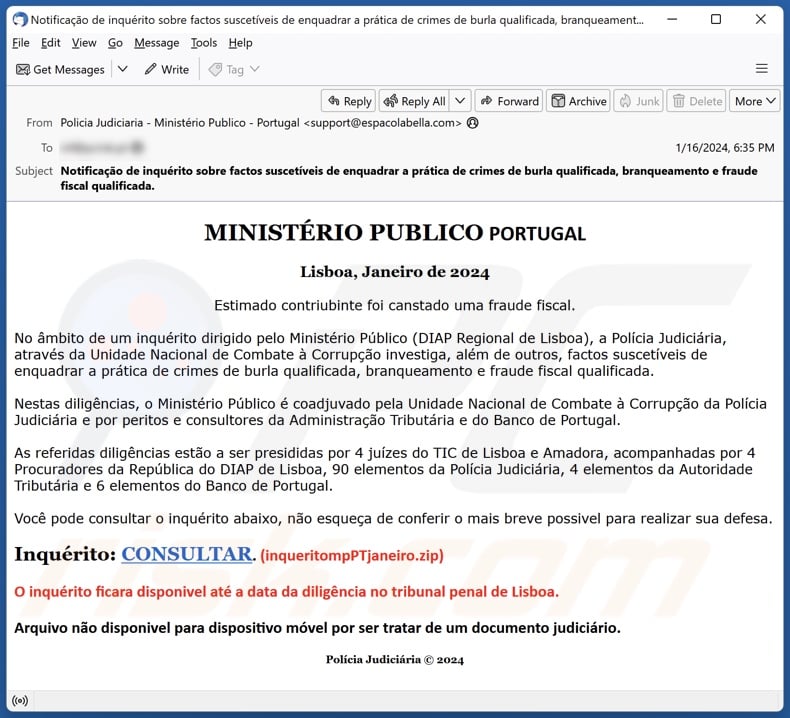 MINISTÉRIO PUBLICO PORTUGAL malspam
