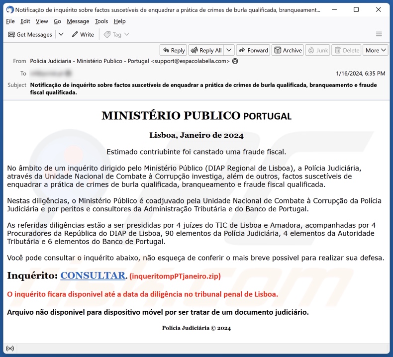 MINISTÉRIO PUBLICO PORTUGAL malspam