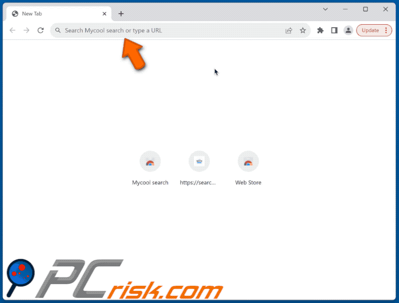 Mycool search browser hijacker redirecting to Bing (GIF)