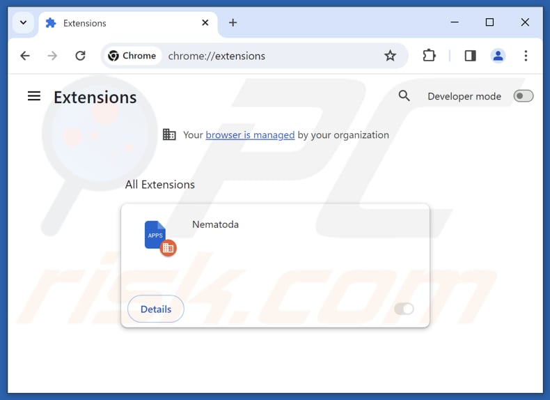 Removing Nematoda malicious extension from Google Chrome step 2