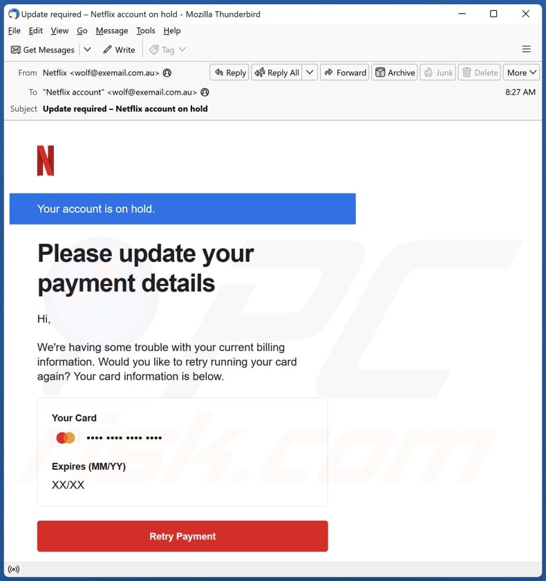 Netflix - Update Your Payment Details email spam campaign