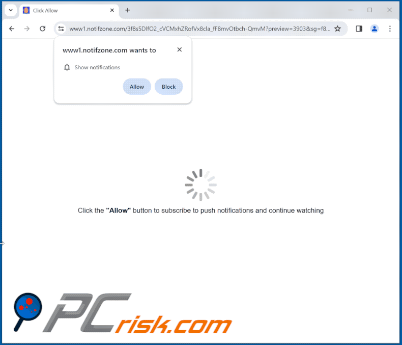 notifzone[.]com website appearance (GIF)