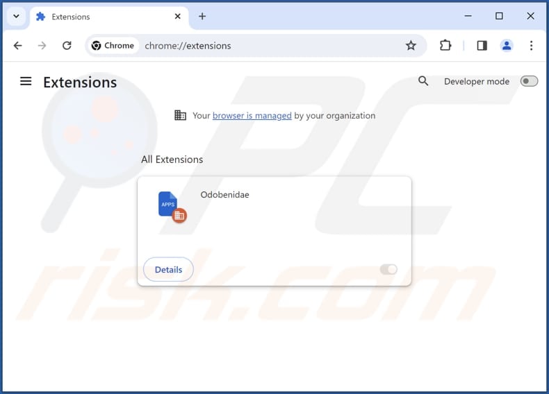 Removing Odobenidae malicious extension from Google Chrome step 2