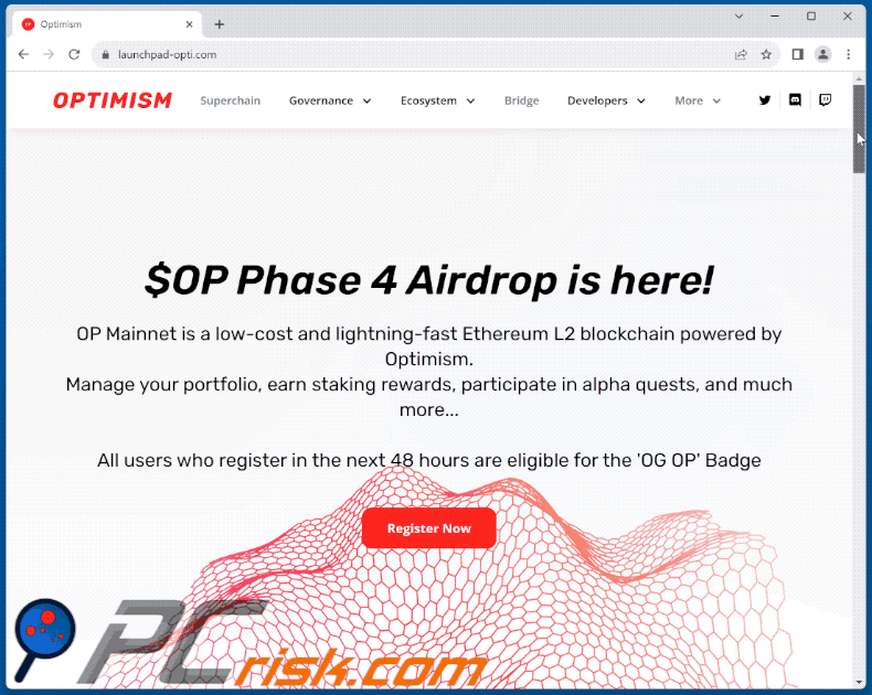 Appearance of OPTIMISM Airdrop scam (GIF)