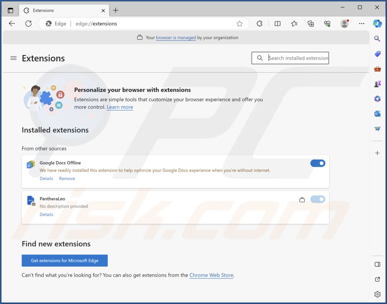 PantheraLeo malicious extension on Edge browser