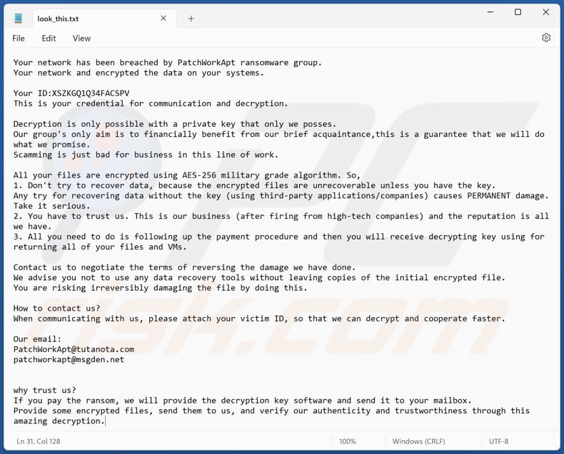 PatchWorkApt ransomware text file (look_this.txt)