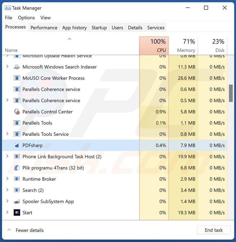 PDFsharp unwanted application running in Task Manager