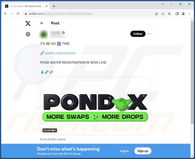 PonDX scam promoted by a post on X (Twitter)