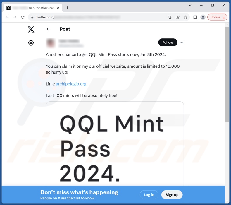 QQL Mint Pass scam promoting X (Twitter) post