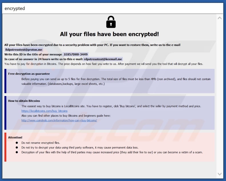 Rdptest ransomware ransom note pop-up (info.hta)