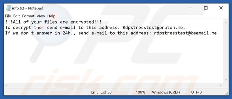 Rdptest ransomware text file (info.txt)