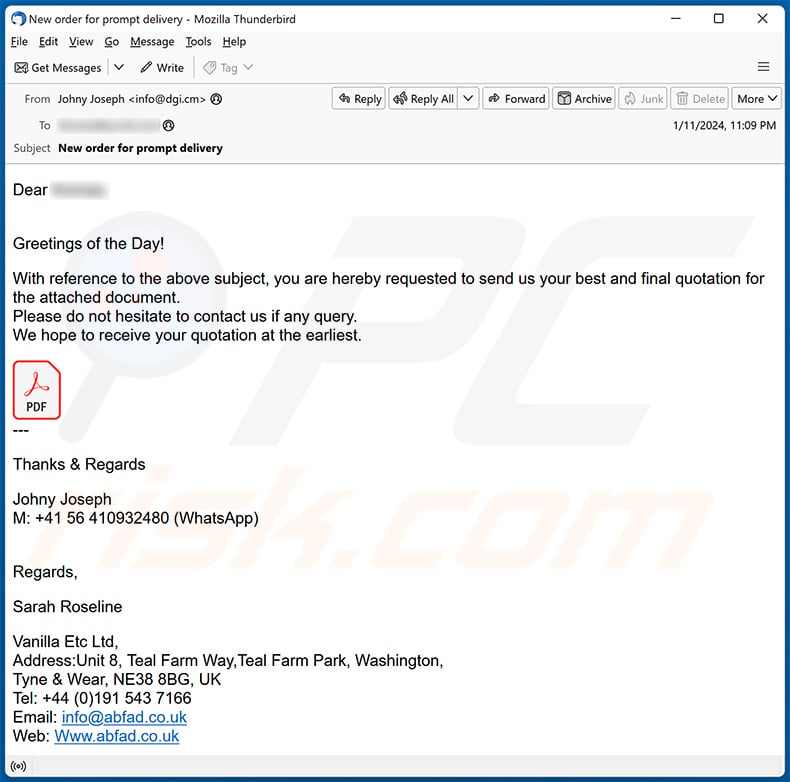 Request For Quotation email scam (2024-01-12)