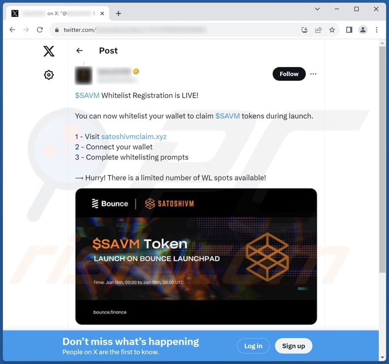 X (Twitter) post endorsing the SatoshiVM Token Airdrop scam