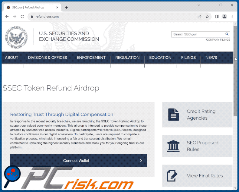 Appearance of SEC Token Refund Airdrop scam