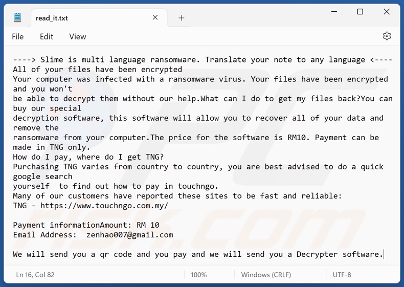 Slime ransomware ransom note (read_it.txt)