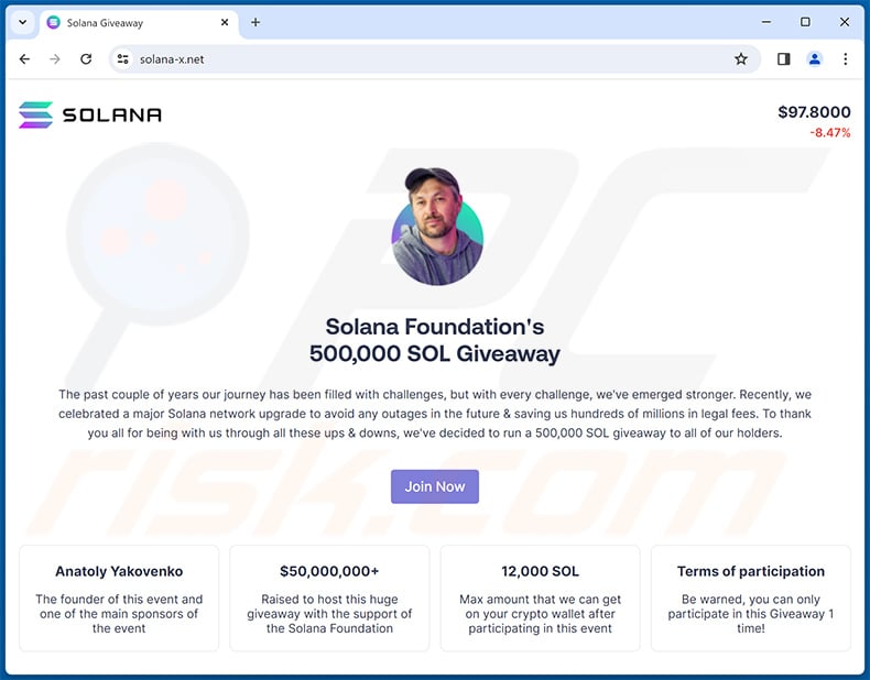 SOLANA (SOL) Giveaway scam (solana-x[.]net)