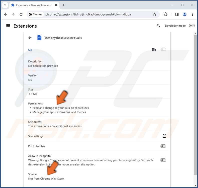 StenonychosaurusInequalis malicious extension app info