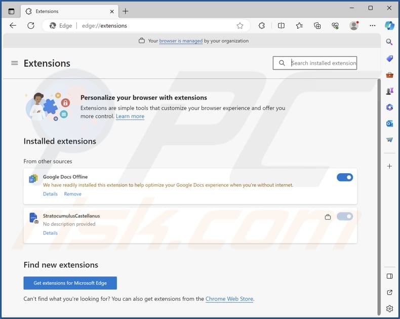 StratocumulusCastellanus malicious extension on Edge browser