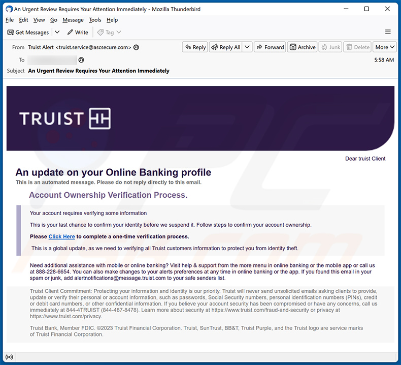 Truist Online Banking Profile email scam (2024-01-11)