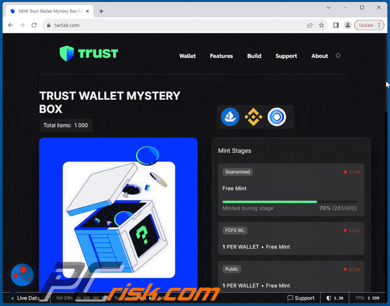 Appearance of Trust Wallet Mystery Box scam