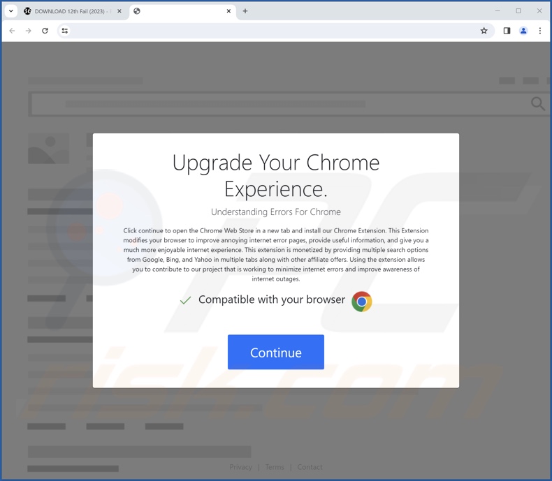 Deceptive website promoting Understanding Errors adware