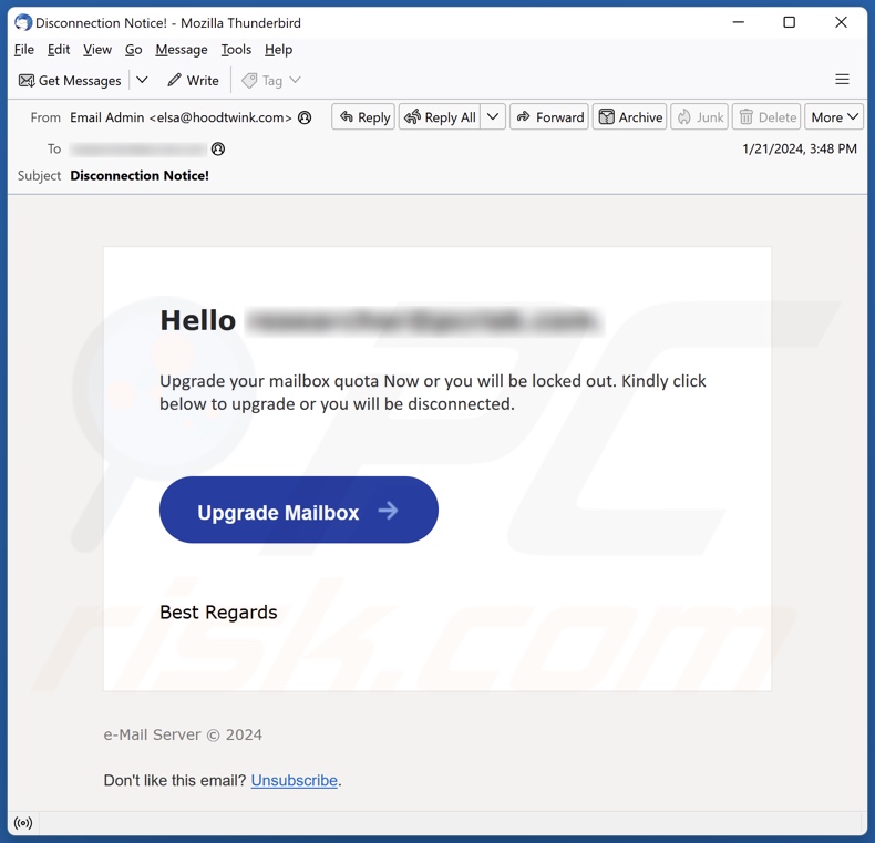 Upgrade Mailbox Quota email spam campaign