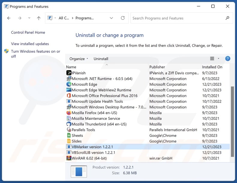 VBMarker uninstall via Control Panel